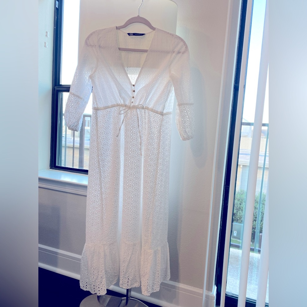 Zara Embroidered Eyelet Rustic Style Dress Size S